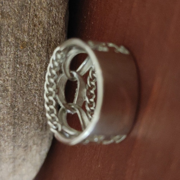 Sterling Ring Links Style w Small Diamonds Size 9.5 - Picture 5 of 12